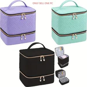 Double Layer Nail Polish Organizer Makeup Box, Portable Large Capacity Travel Case, Zipper, Durable and Lightweight, Travel Cosmetic Bag, Cosmetics Organizer, Makeup Storage Bag, Cosmetic Pouch, Cosmetic Travel Bags