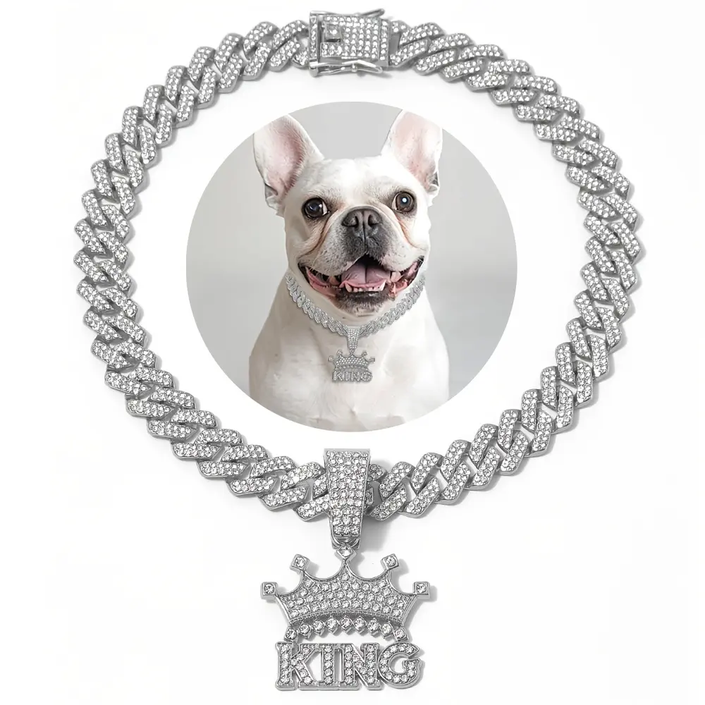 Cuban Chain Animal Collar Level 1000 for Chihuahuas to Pitbulls with 200+ Diamonds, 18K Gold/Silver Plated, Hypoallergenic & Scratch-Proof