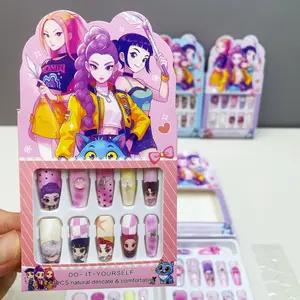2026 Fashion Pop Song and Dance Demonic Child Nail Pressing Sticker, 12 piece Children's Fake Nail Art Set, Self Adhesive Fake Nails, Perfect for Party, Daily Entertainment, and Party Supplies
