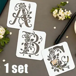 26-Piece Flower Letter Stencil Set, Reusable 4.0 Inch Rose Alphabet Template, Ideal for Wall Decals, Cushions, T-Shirts, Carving, Etching, Etc