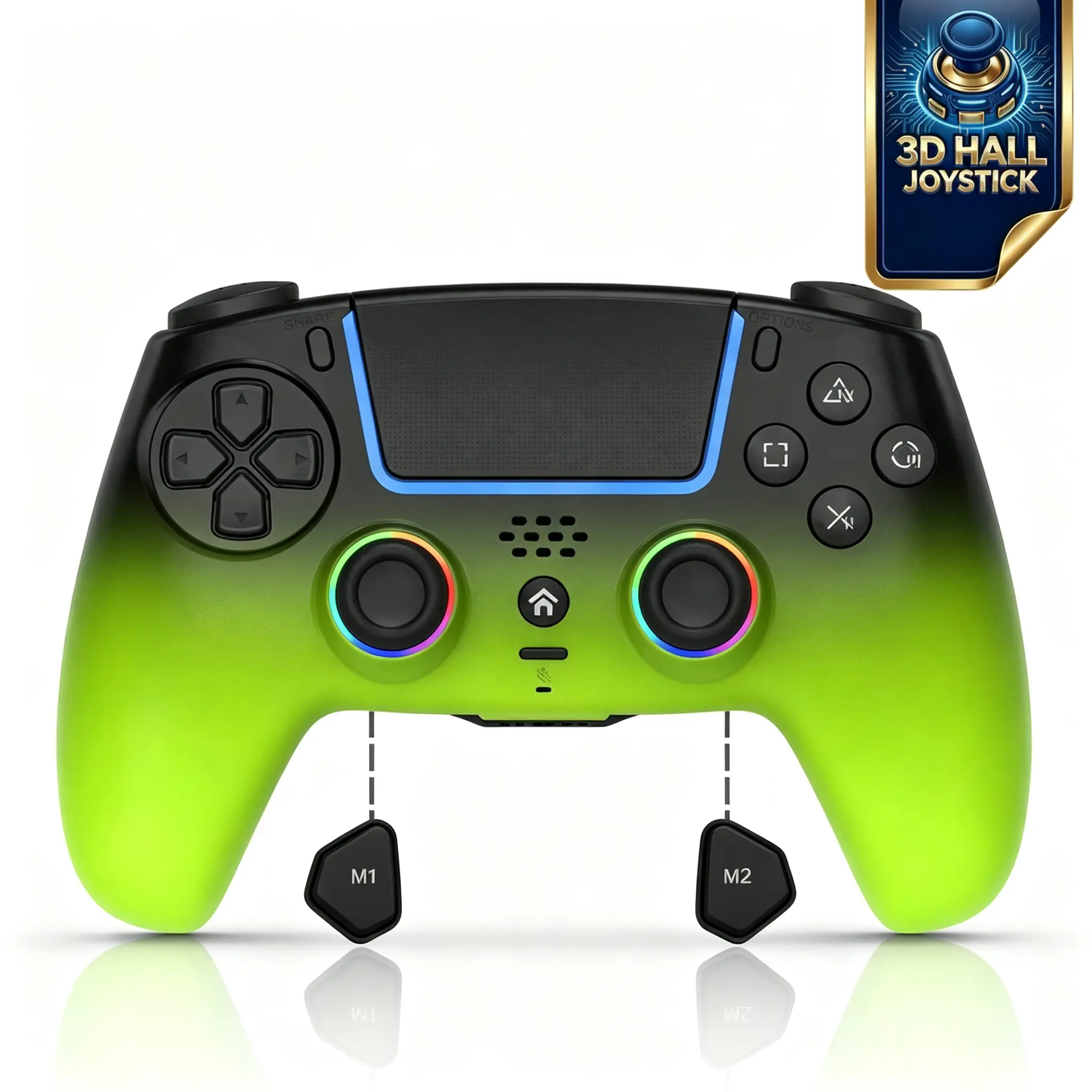 Olevo PS5 wireless controller, compatible with PS5 — PS5 accessory, featuring high-precision Hall effect joysticks (anti-drift), customizable M1/M2 rear button mapping, RGB lighting effects, a touchpad, and a stable connection to enhance your gaming exper