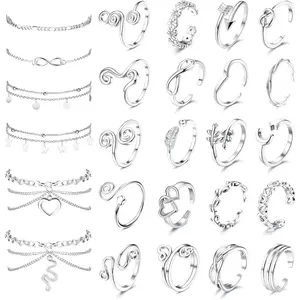 MILACOLATO Toe Rings and Ankle Bracelets for Women Silver Rose Plated Gold Anklet Toe Rings Cute Layered Anklets Open Tail Rings Adjustable Beach Foot Jewelry for Summer, Beach Wear, Female