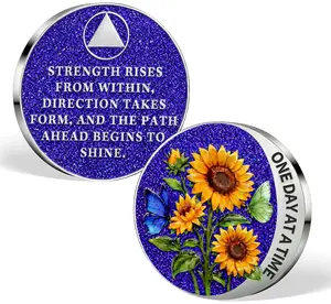 1-3 Year Glitter Sunflower Sobriety Coin - AA Recovery Medallions with Token Capsule, Inspirational Sober Chip for Milestone Celebrations, Year Marker & Support Sobriety Gifts for Men & Women