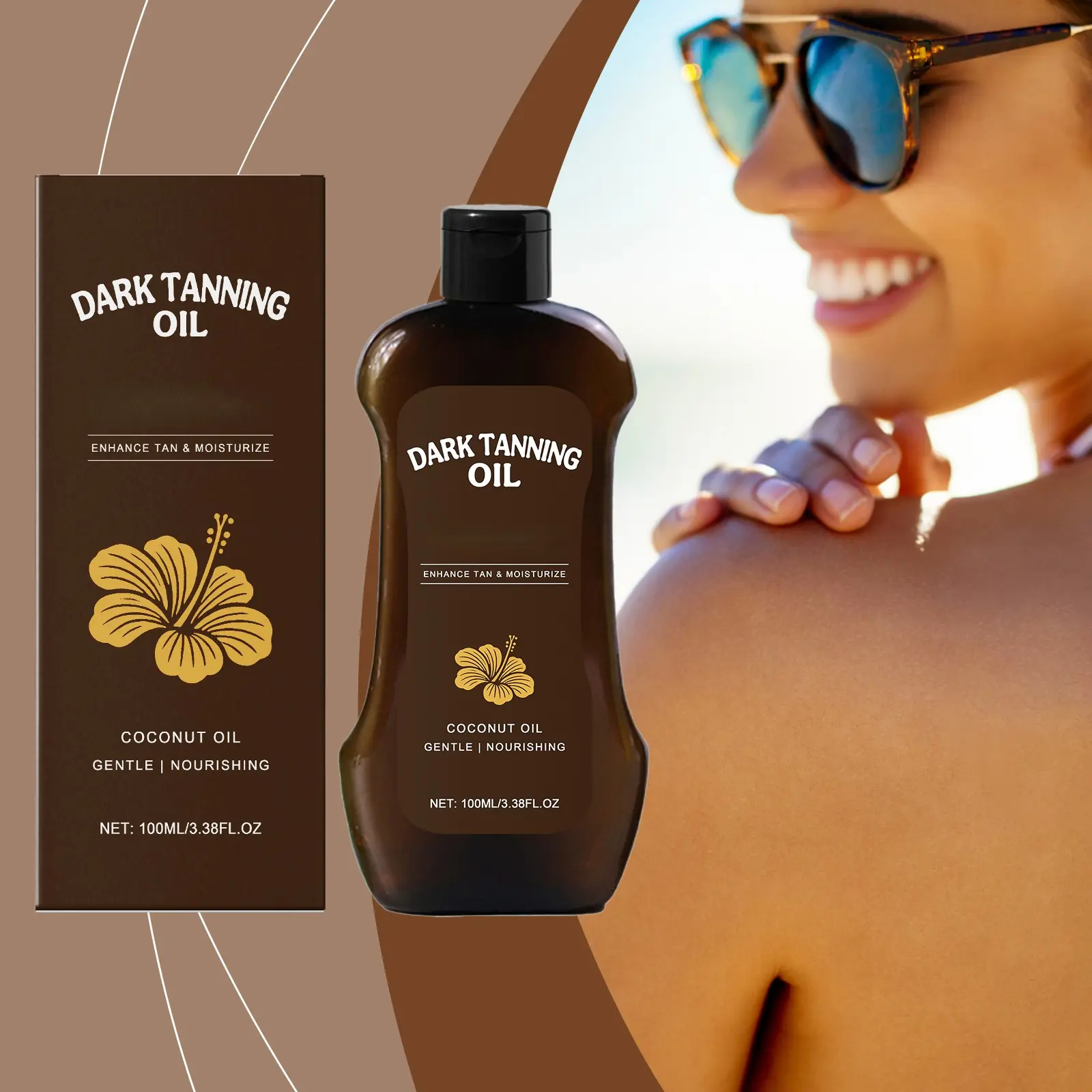 100ml Coconut Tanning Body Oil - Lightweight, Quick Absorbing, Non-Greasy, Nourishing Body Care Product with Glycerin for Natural Glow, Smooth Moisturization, Radiant