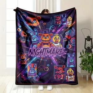 Soft Funny Throw Blanket Five Nights at Freddy's Blanket Neon Animatronic Freddy Bonnie Chica Foxy Print Electric Circuit Gamer Art Soft Warm Fuzzy Throw Perfect for Gamer Room Dorm Bedroom Sofa Gift for Kids