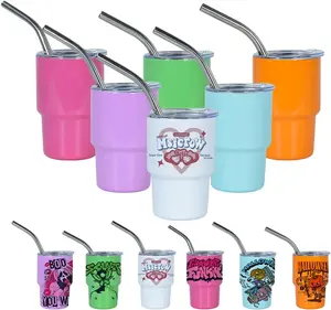 3oz Mini Tumbler Shot Glass with Straw and Lid 6 Pcs Sublimation Shot Glasses Tumblers Blank Stainless Steel Cute Shot Glasses, Double Wall Vacuum Insulated Cup 6 Colored, Coffee Cup,Portable Beverages Mug for Office Home Kitchen School