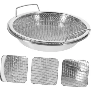 Round Stainless Steel Plate Featuring a Filter Net, Suitable for Home Use in The Kitchen, for Bbqs, Deep-Frying, Snack Preparation, Oil Filtering, Cooling, And Drainage, Grill Accessories