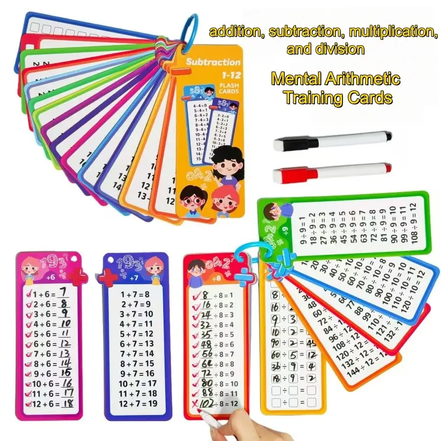 Elementary Maths Operations Card Set for Kids, 15 Reusable Arithmetic Cards for Learning, Fun Educational Toy for Students