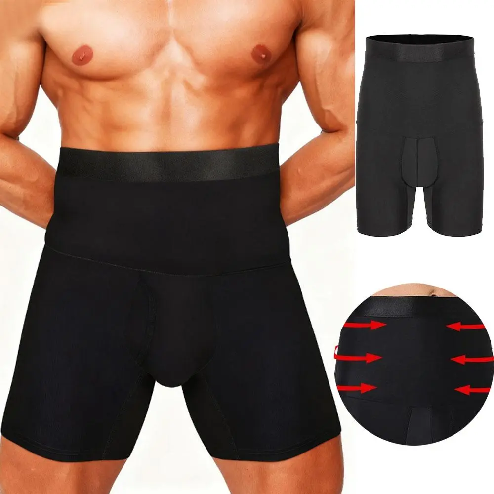 Men's Boxer Briefs, Breathable High-Waist Compression Shapewear with Double-Layer Tummy Control & Butt Lifting, Fabric