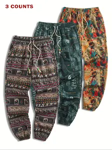 Men's Ethnic Pattern Drawstring Waist Pants, Loose Casual Comfy Trousers for Summer, Men's Bottoms for Daily Wear