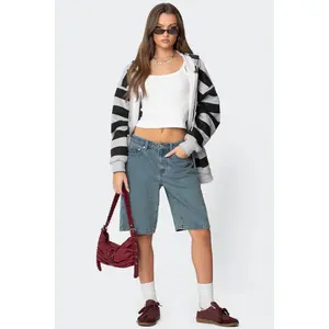 Oversized Low Rise Denim Bermuda Shorts
