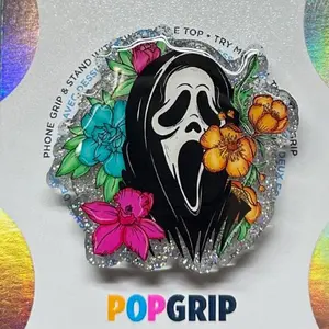 Ghost Face Design Flower Magsafe Popsocket, Magsafe Phone Grip , Halloween Gift, Halloween Colection, Gift for Friend, Gift for Girl Friend  | Phone Grip | Kindle Grip | Bookish | Acrylic/Resin |