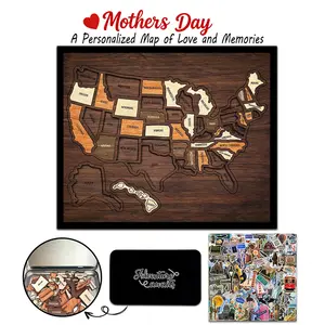 Flinelife USA Travel Map Puzzle – 13x11" Wooden Adventure Tracker, Perfect Mother’s Day Gift for Mom | Travel Keepsake for Couples & Families