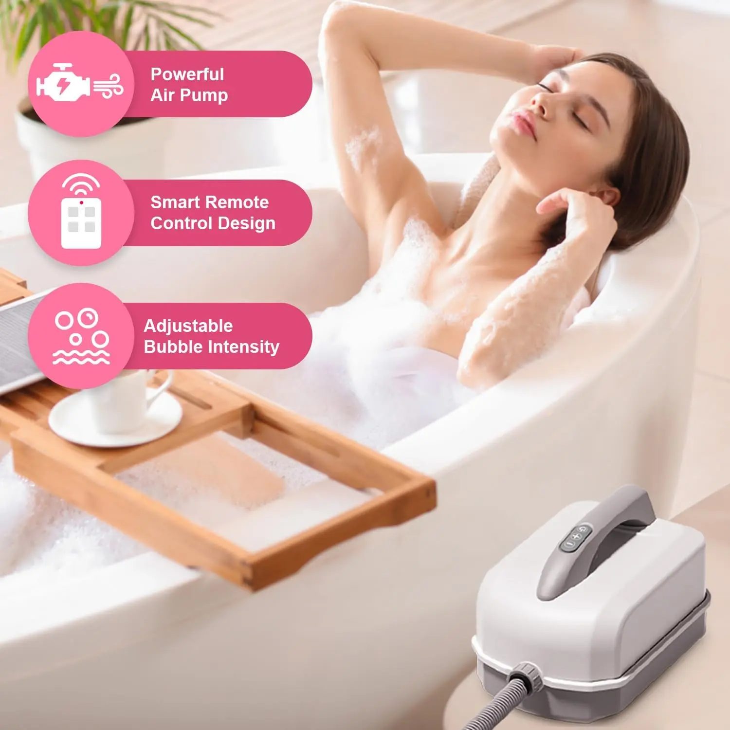47x14.2 Inch Bathtub Massage Mat with Pillow, Bubble Spa Bath Mat with Remote Control, Adjustable Air Massage, LED Light, Non-Slip Waterproof Full Body Relaxation Mat for Tub Home Spa