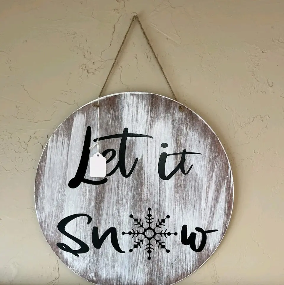 Distressed Let it Snow 14 Circle Sign
