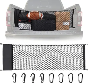 Bed Cargo Net,  Bed Storage Net with Storage Organize Bag Highly Elastic Small Mesh Cargo Net 4 Self-Locking Metal Carabiners for 2013-2024 Chevy Silverado (16.9" X 49" to 62")