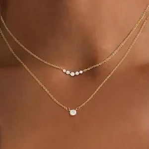Layered Necklaces for Women Metal Coating Dainty CZ Diamond Pendant Choker Set Adjustable Non Tarnish Waterproof Stackable Jewelry Gift