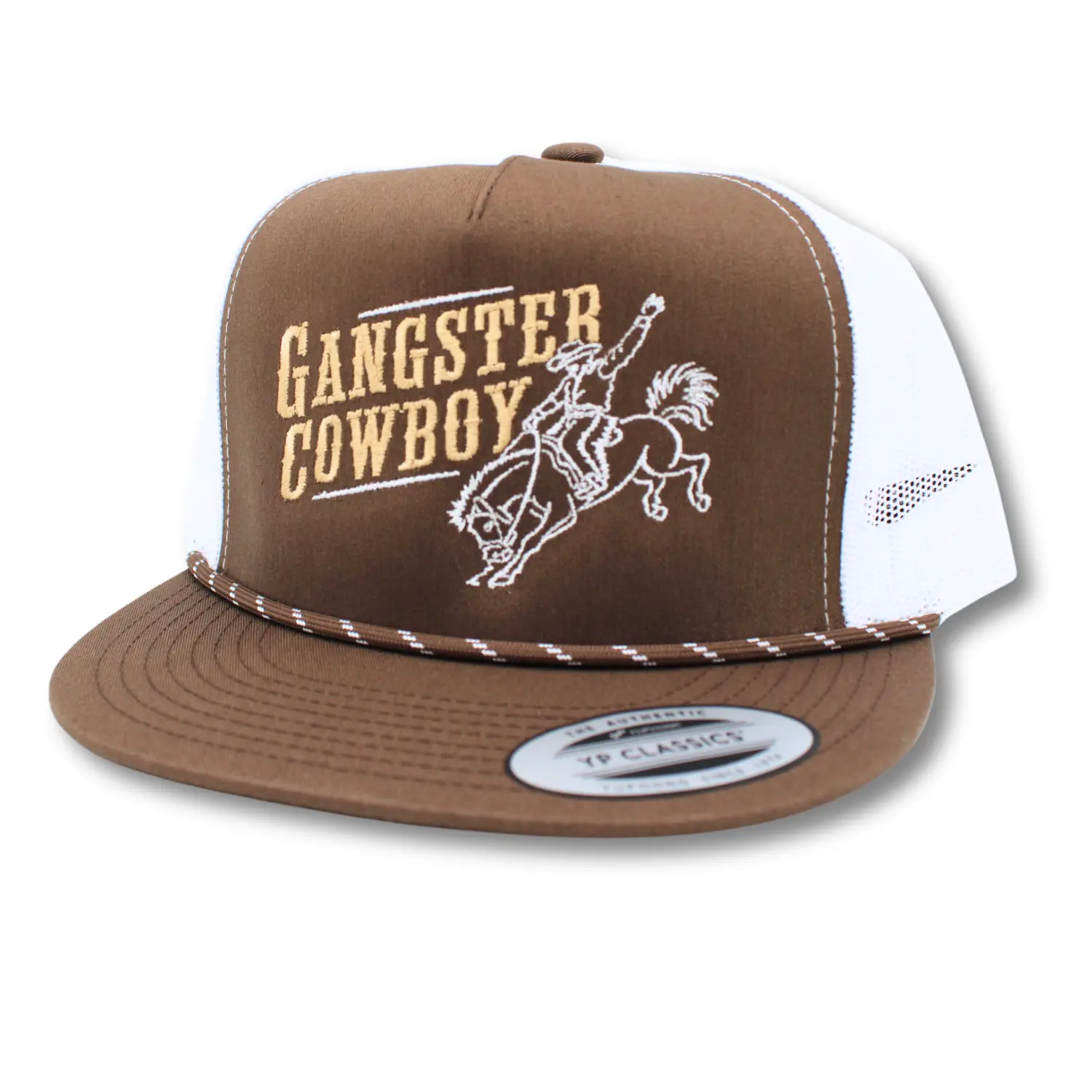 The Bronc - Brown, Tan, and White. Yupoong Classic Snapback. Gangster Cowboy Official Product