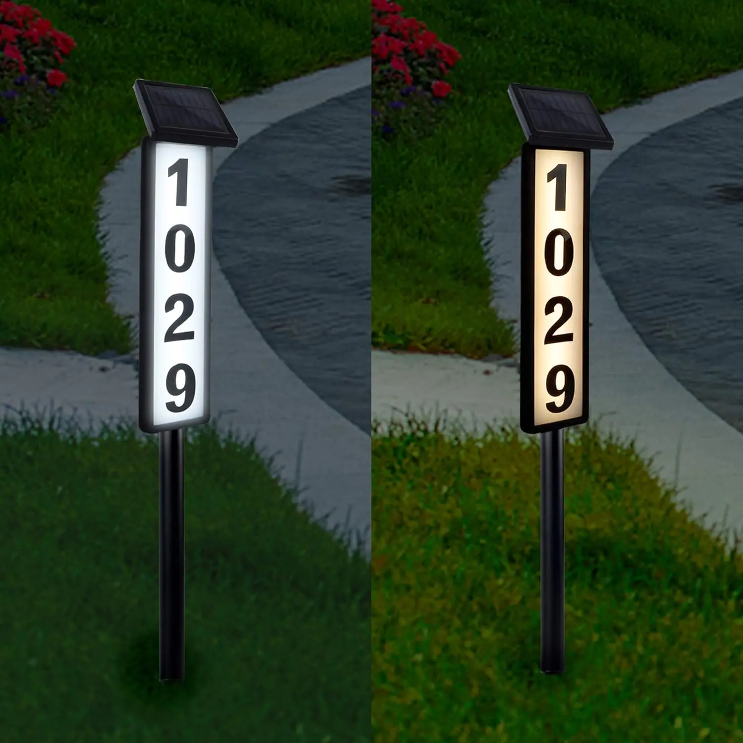 Solar Lighted House Address Numbers Sign LED Illuminated Outdoor Address Plaque for Home Yard Garden House IP44 Waterproof 1200mAh Battery 270° Solar Panel