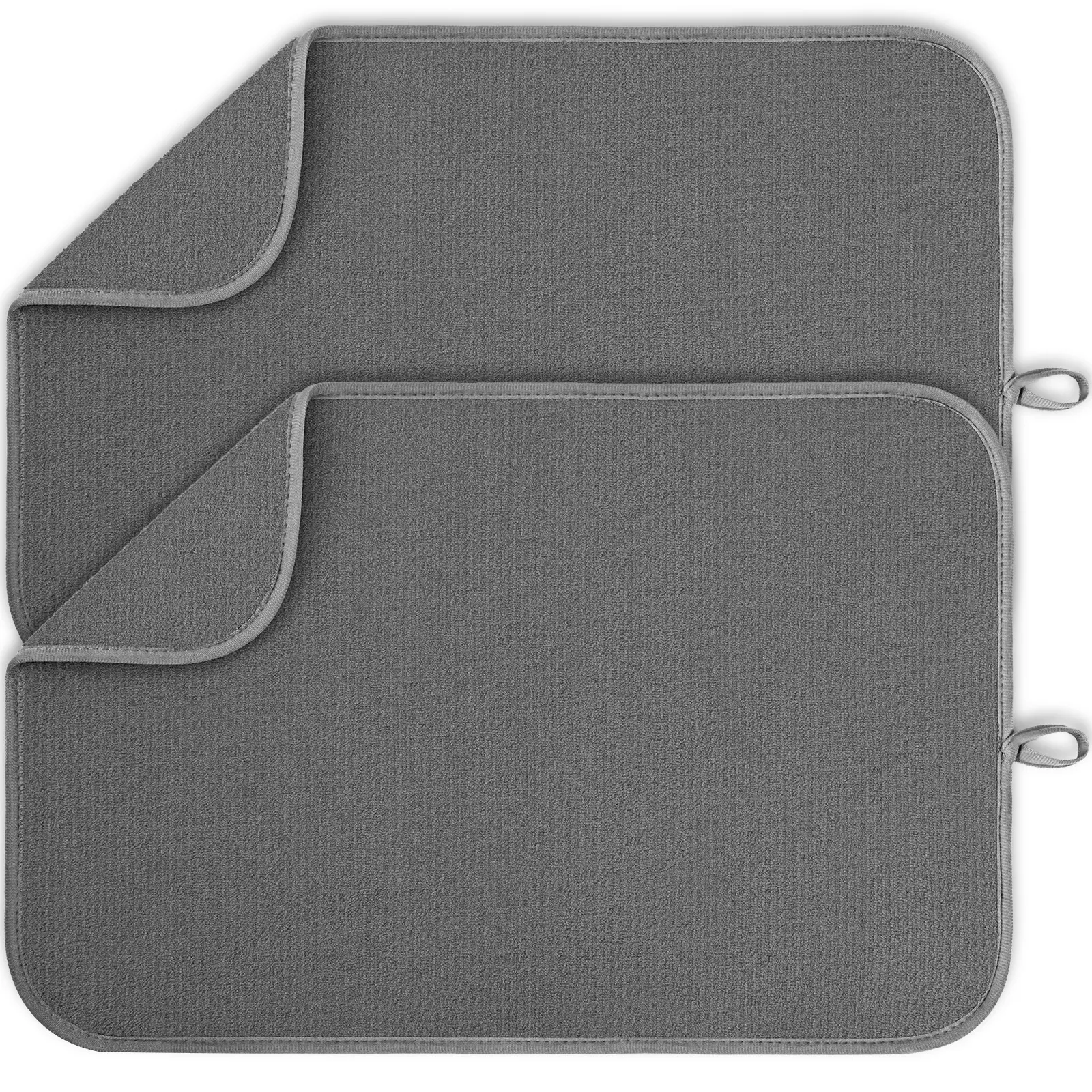 Kitsure 2-Pack Rectangular Microfiber Dish Drying Mat Set for Kitchen, 3-Layer Ultra Absorbent Pad with Hanging Hook, Dark Grey, Fast-Absorbing, Stylish, Dries Dishes, Saves Counter Space