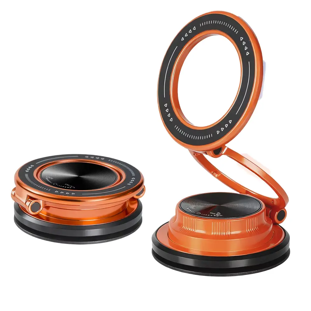 Aluminum Alloy Magnetic Car Phone Mount - 360° Rotatable Vacuum Adsorption Universal Bracket, Super Strong Suction, Portable Foldable Holder for Car, Compatible with iPhone 12-17 & Phone Accessories