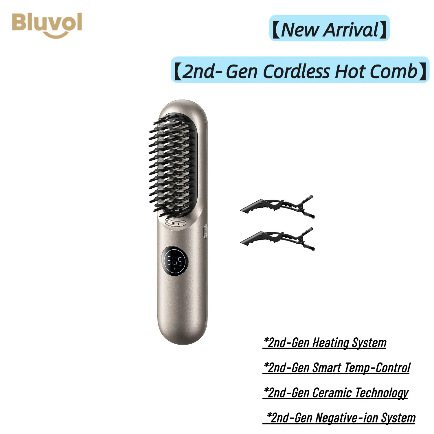 【New Arrival】Bluvol I11 Apex 2nd‑Gen Upgraded Cordless Straightening Comb, Touch-Up Tool with Travel Lock | Portable Hair Straightener Brush, 113% Larger Heating Area, LED & 3 Temps, Ceramic Coating & Ionic AquaGlow Tech