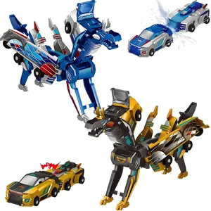 Magnetic Transforming Dinosaur Car Toys Set, Transformer Car, 2 Pieces, Fun Robot Cars for Kids, Christmas Birthday Gifts for Boys & Girls (blue Dragon)
