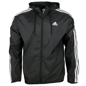 adidas Mens 3-Stripes Woven Windbreaker Athletic Outerwear Casual Comfort Technology - Black
