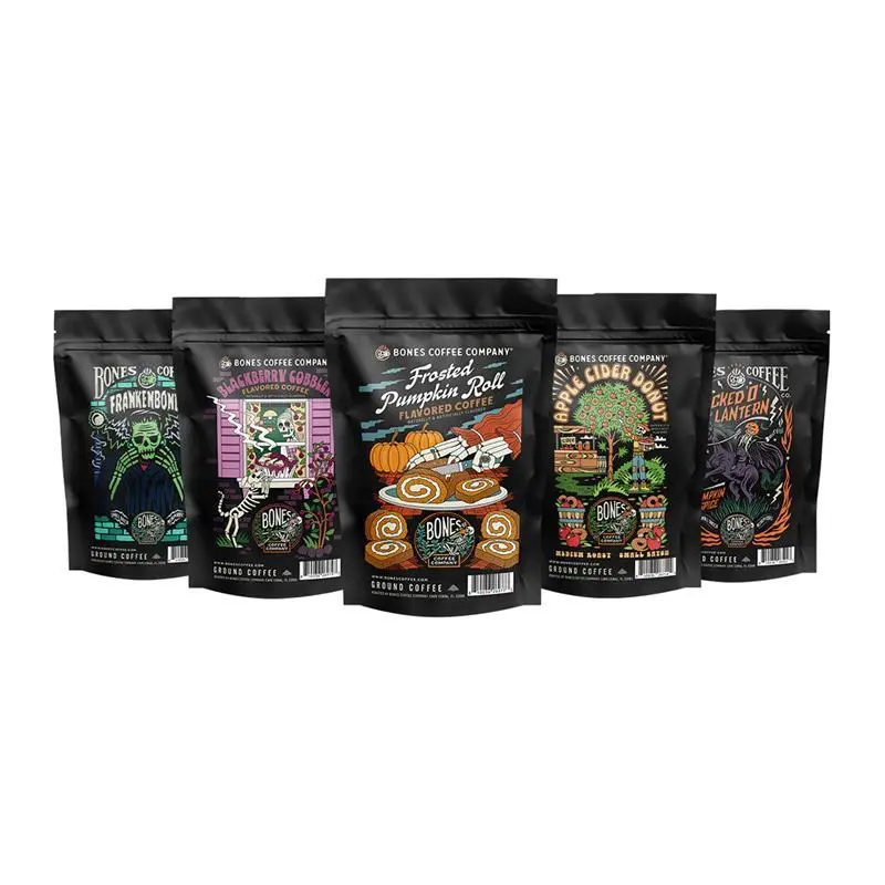 Bones Coffee Company | Fall Favorites Sample Pack 5 Assorted Flavored Coffee Bags 4oz Medium Roast