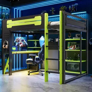 Bellemave  Full Size Wood Loft Bed with Desk, Shelves, Power Outlet & USB/Type-C Ports, , and RGB Light