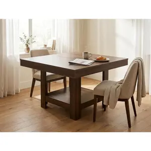 Square Dining Room Table for 4‑6 People – Heavy Duty 350 lbs Kitchen Table with 2‑Tier Storage – Waterproof Wooden Dinner Table with Sturdy Triangle Legs
