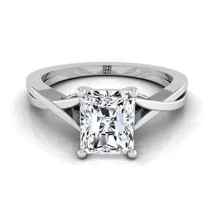 The Priscilla Twisted Solitaire Engagement Ring Setting for Radiant Diamonds in Platinum