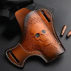 Handmade Stitching Premium Leather Holster with Carved Skull Pattern for G17-G19 Models