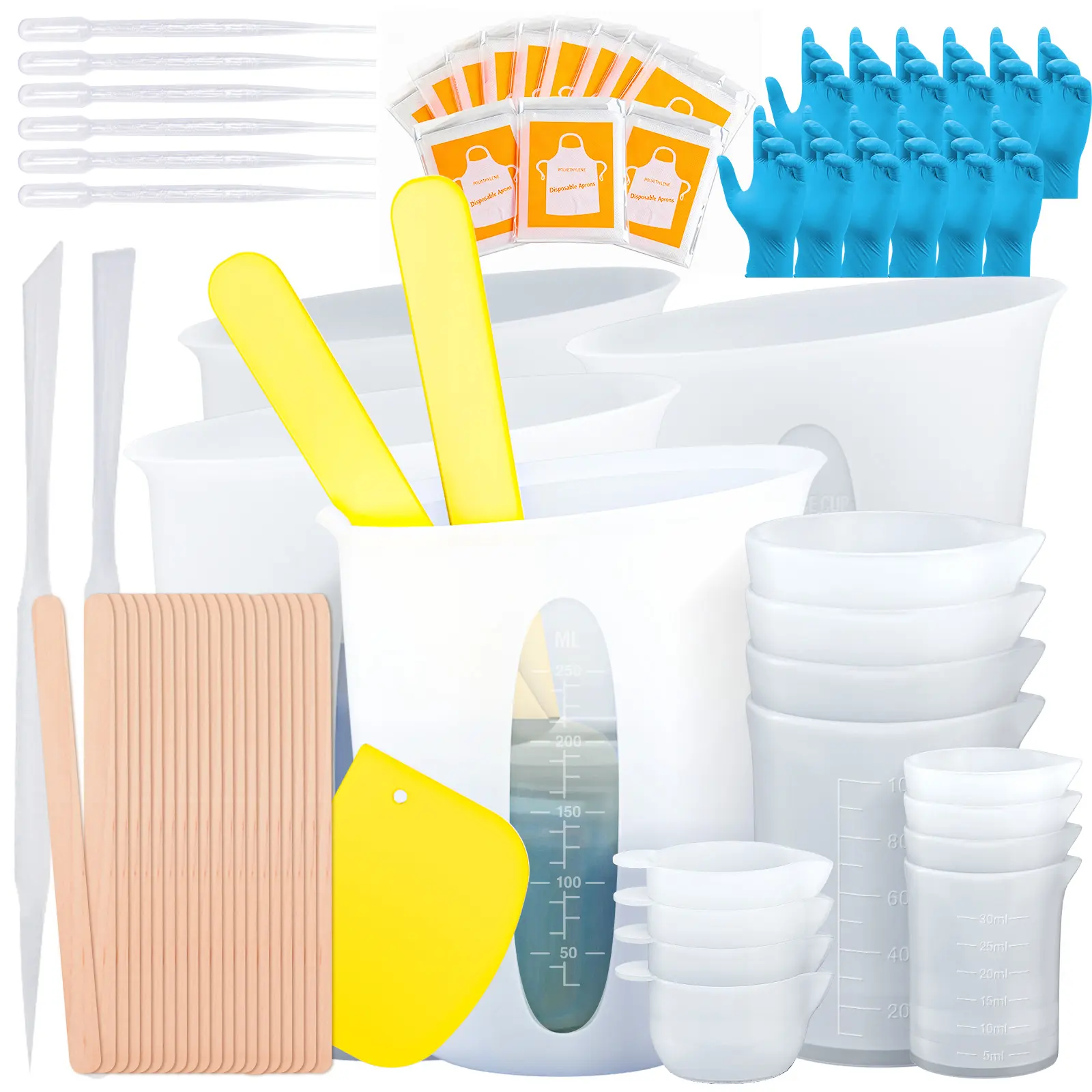 Silicone Measuring Cup Kit - Durable Resin Measuring Tools, Including 250ml, 100ml, and 30ml Measuring Cups, Pouring Cups, and Stirring Sticks - Best Resin Mixing Tools for Making Jewelry, Crafts, and Gifts - KHKD Resin