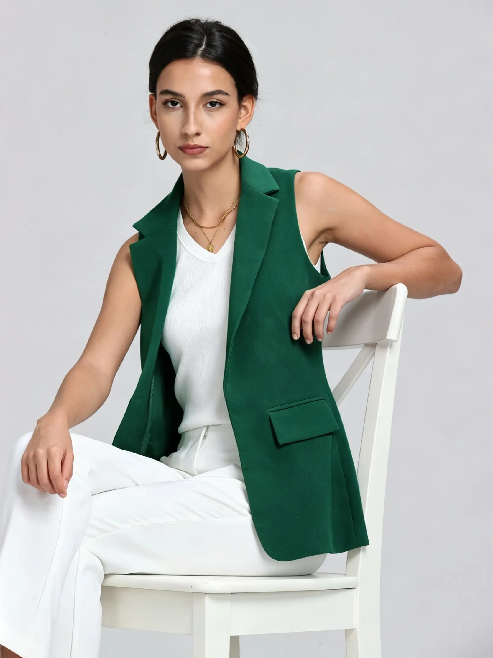 Women's sleeveless suit vest casual open-front summer jacket with pockets,sleeveless blazer,casual sleeveless vest,plain color waistcoat,Slim-fit sleeveless vest