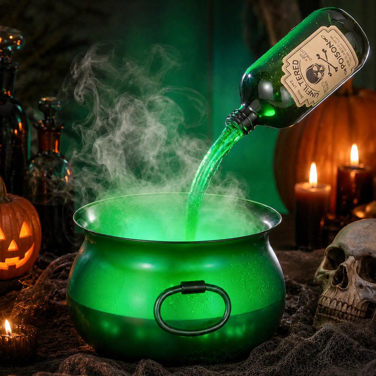 Halloween Decorations Indoor - Witches Cauldron with Magic Floating Potion Bottles & Fog Maker