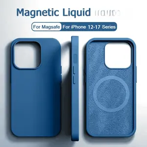 Original Liquid Silicone MagSafe TPU Casing for iPhone 12-17 Pro Max Plus, Durable Magnetic Shockproof Protection Cover, Customized Wireless Charging Mobile Phone Accessory