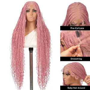 SuperNova #Pink 36" Full Lace Bohemian Knotless Box Braided Wig – Lightweight, Breathable, Natural Look, Long-Lasting & Easy to Maintain #SummerVibes