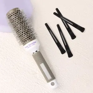 Hair Styling Tool Set, 5 Counts/set Aluminum Tube Rolling Comb & Hair Clips, Professional Heatless Styling Tools for Home & Salon Use
