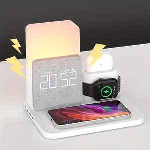 Wireless Charging Station, 3 in 1 Charging Station, Alarm Clock with Wireless Charger, iPhone Usb Black ,4 1 charging cable