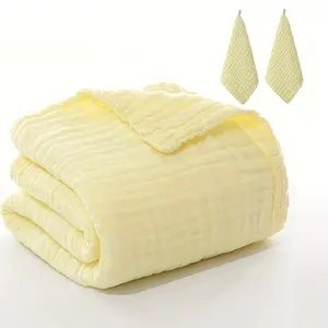 Super Soft Baby Pure Color Six-Layer Gauze Bath Towel, Shower Towels, Strong Absorbent, Air Conditioning Wrap Blanket, All Seasons Use, Includes Two Small Towels