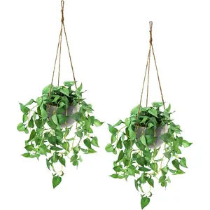Hanging  with Pots, 2 Pack Artificial Faux Anthurium Leaf Hanging Basket  for Wall Home Room Indoor Outdoor Decor