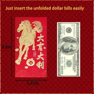 12PCS Chinese New Year Red Greeting Card, Chinese Traditional Lucky Money Hong Bao Red Pockets for 2026 Horse Spring Festival,Lunar New Year,6 Designs (Horse JC6996)