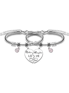 Mother Daughter Matching Bracelet Set, Stainless Steel Puzzle Heart Design, Cute Jewelry Gift for Birthdays, Christmas, Mother's Day, Stainless Steel Bracelets