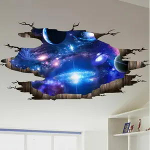 3D Universe Breakthrough Wall Sticker, Vibrant Galaxy and Planet Scene, Reusable Vinyl Material, Self-Adhesive, Modern Style, Indoor Design