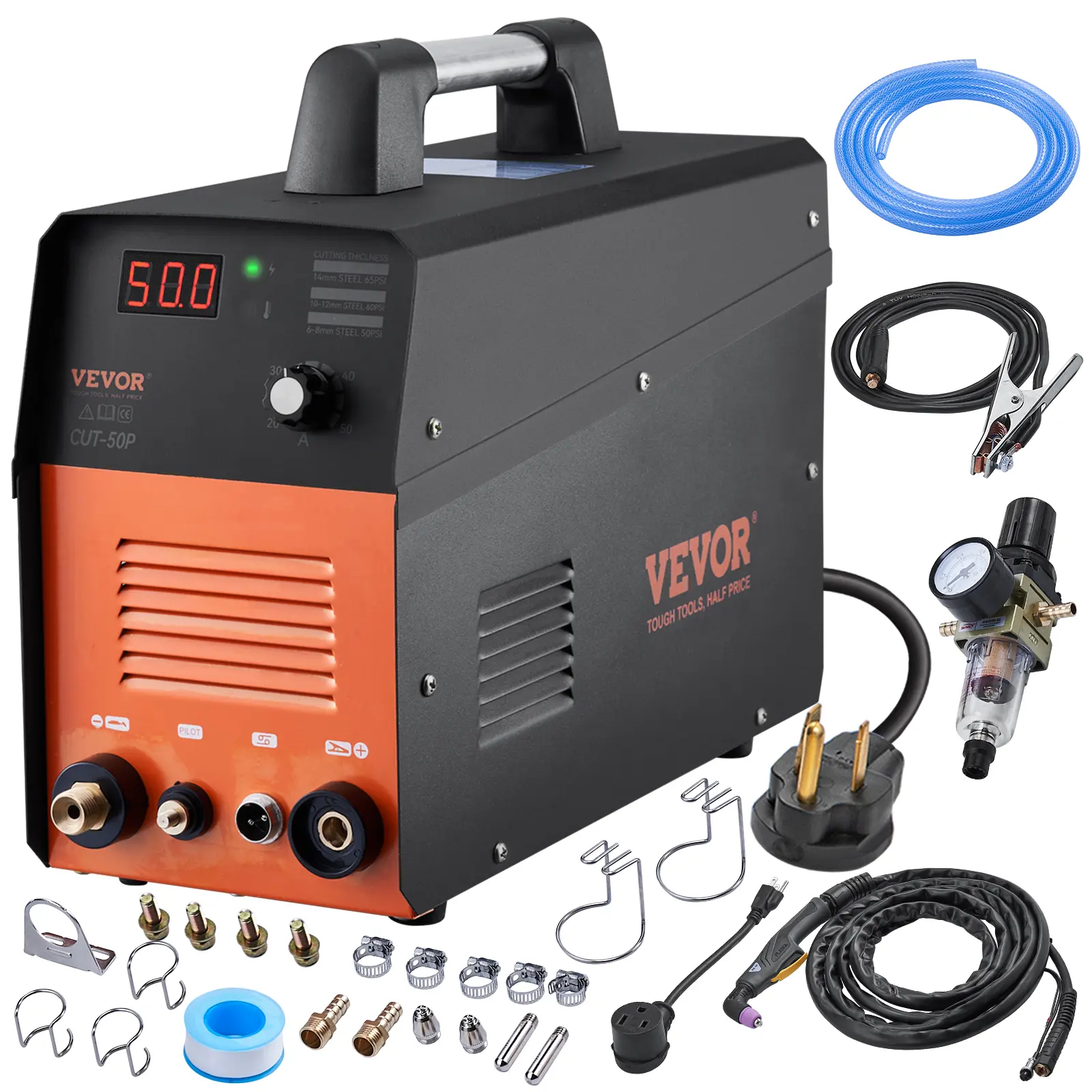 【summerfinds】VEVOR Plasma Cutter, 50Amp, Non-Touch Pilot Arc Air Cutting Machine with Torch, 110V/220V Dual Voltage AC IGBT Inverter Metal Cutting Equipment for 1/2" Clean Cut Aluminum and Stainless Steel