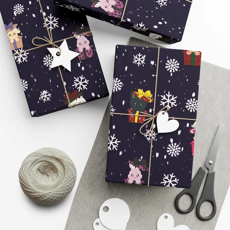 Chibi Member Christmas Holiday Decorative Member Wrapping Papers Characters Gift Wrap, Birthday Winter Party & Holiday Wrapping, Gift Wrap