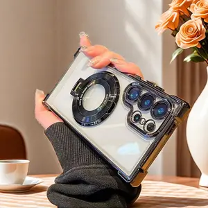 Transparent Airbag Anti-Drop Case with Magnetic Bracket for S24 Ultra, S23 , S22 - Electroplated Hard Cover