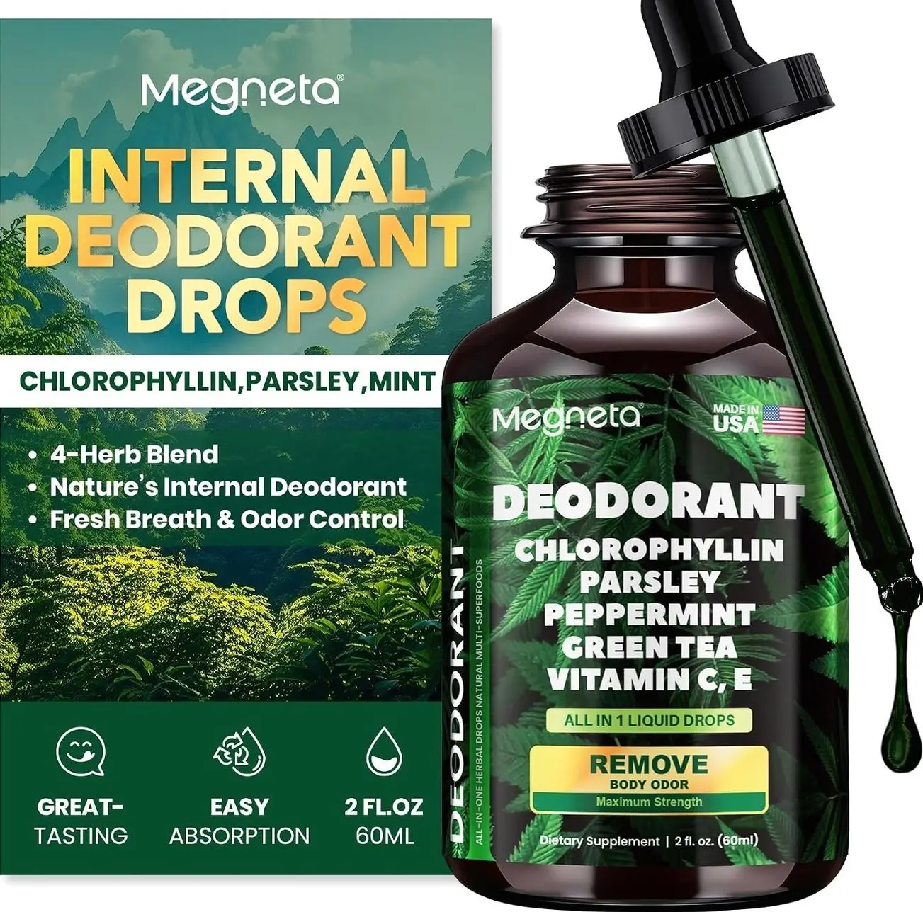 Body Deodorizing Supplement, Natural Internal Odor Control Pills for Men & Women, Chlorophyll Capsules for Skin, Breath and Gut Health (60 Capsules)