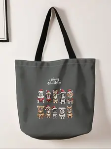 Dog Pattern Casual Bag, Fashion Tote Bag, Fashionable Shopping Bag, Storage Bag, Suitable for Travel, Business Trips, All Seasons, Christmas Gift, Reusable Bag